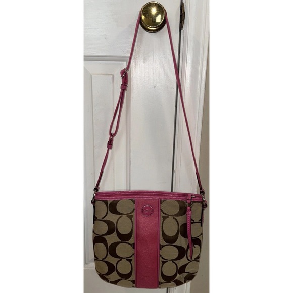 Coach Handbags - Coach Canvas Pink Crossbody Bag Signature Purse Tote W/ Adjustable Strap